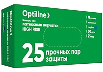 Перчатки латексные HIGH RISK "OptiLine" - М (17 гр) /25 пар в коробке ГОЛУБЫЕ /10 уп/