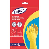 Перчатки латексные хоз. Luscan хлопковое напыление желтые, р-р L /12/240/