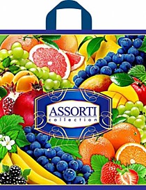 Пакет ПВД с петлевой ручкой "Фруктовое ассорти" 39х42+8, 38мкм /50/500/