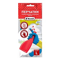 Перчатки латексные хоз. БИКОЛОР, р-р L , синий+ желтый, Komfi /144/